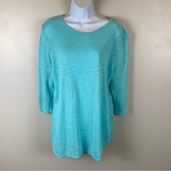 J Jill Linen Cotton Blend Tunic Top‎ Womens Size Large Aqua 3/4 Sleeve Lagenlook - Picture 1 of 10